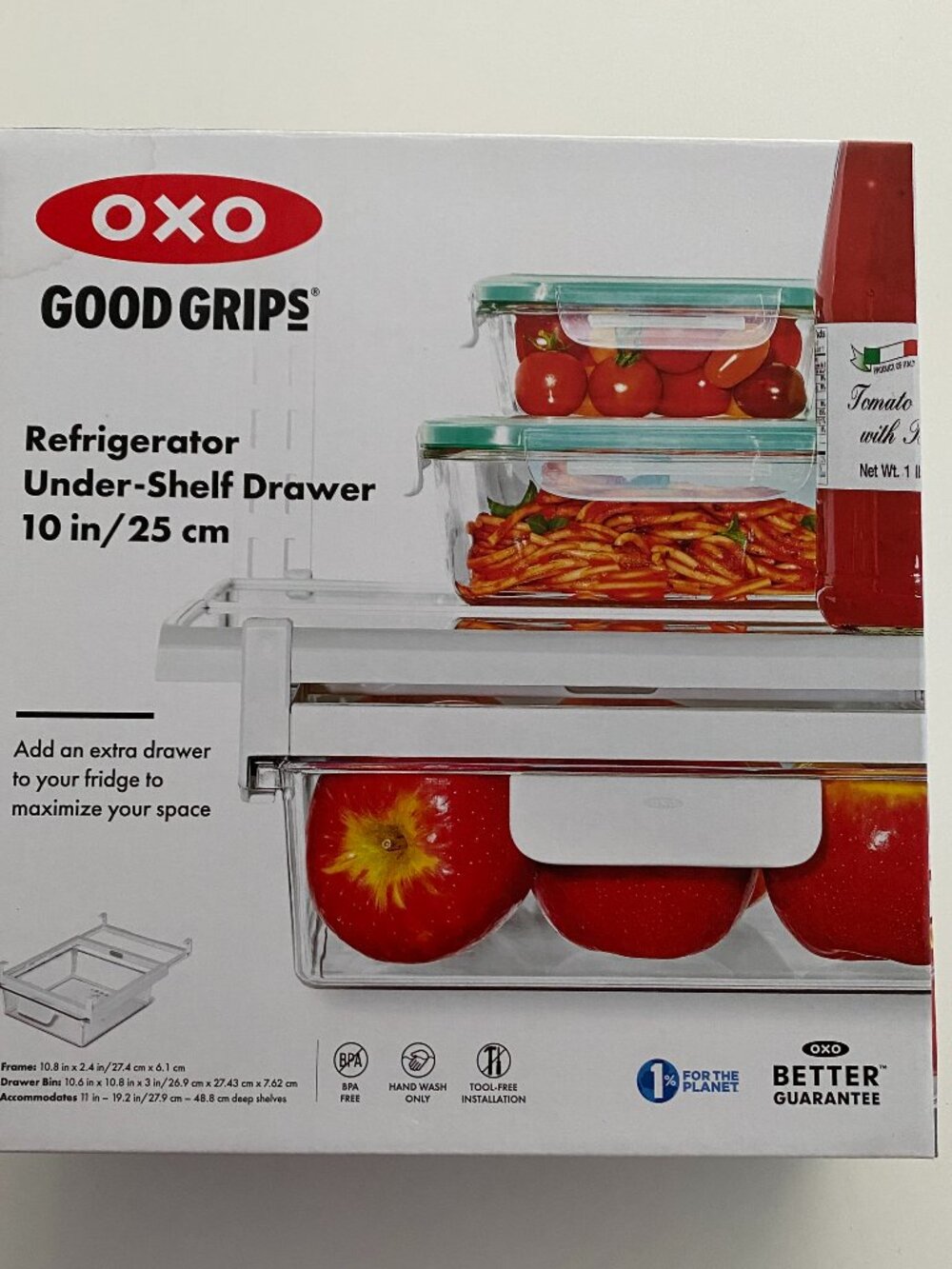 OXO Good Grips Refrigerator Organizer Under Shelf Drawer, 10-Inch Clear